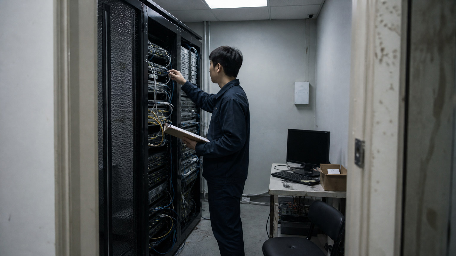 technician checking managed cloud equipment