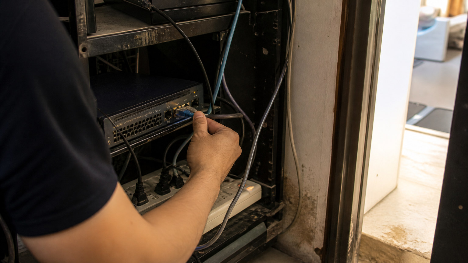 close-up of a local port conflict in a server closet