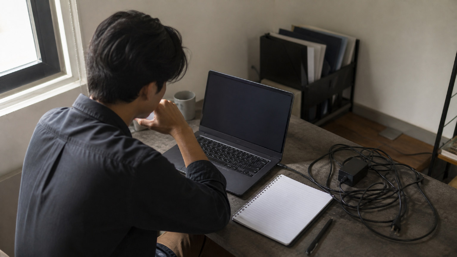 Person reviewing setup notes for cloud backup
